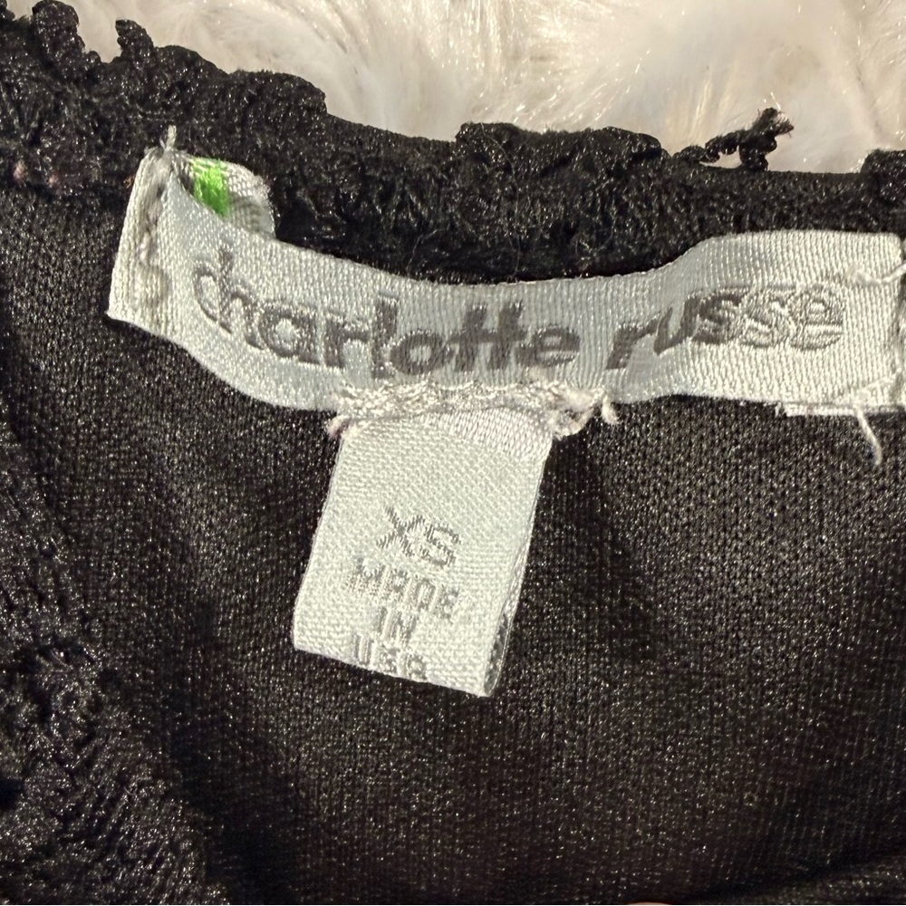 Charlotte Russe Women’s Black Lace Fringe Lined‎ Crop Camisole - Picture 3 of 8